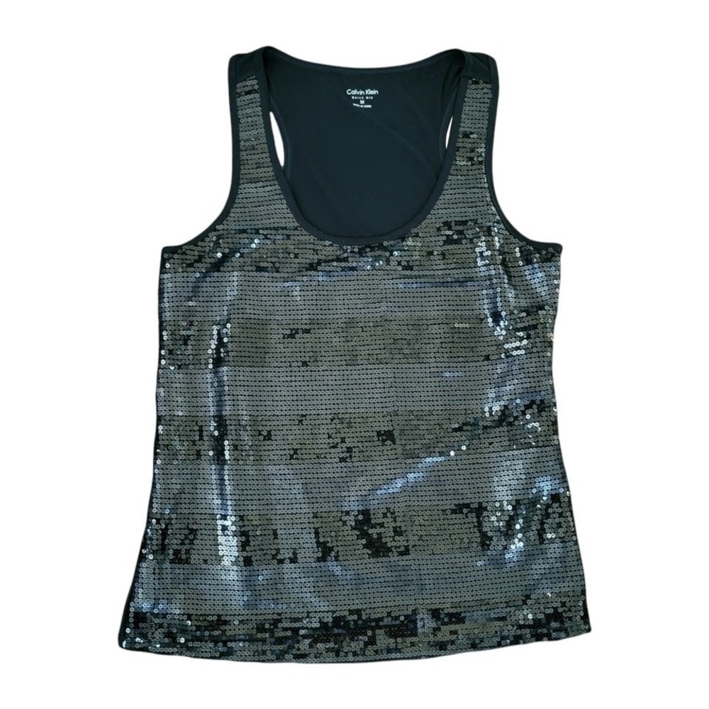 NWT Calvin Klein Womens M Black Sequin Sleeveless Quick Dry Tank Top (Read Desc)